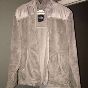 XL gray north face hooded fleece jacket